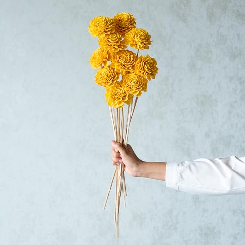 Image of Yellow Sola Bingo Flower Sticks (10 Sticks) | Natural Dried Flower | Eco-Friendly Home, Office, Bedroom, Table Decoration and Craft Items Corner