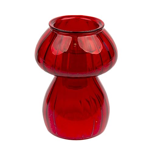 Candelabro de cristal con forma de seta roja | o úsalo como jarrón de brotes | Elegante decoración de mesa de Navidad | Regalo ideal de Navidad | Decoración del hogar, relleno de calcetines, Papá Noel