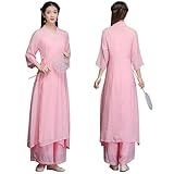 Design traditionnel : Encolure classique et élégante, soulignant le décolleté. Ceinture nouée, plus linéaire. Pantalon avec taille élastique et jambes amples.