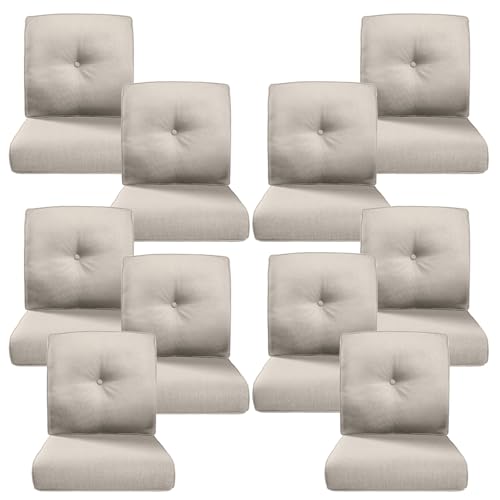 Image of Luxury 4 inch Thick Outdoor Cushion Set of 10 - 22x24 Patio Furniture Cushions with 28D High-Density Foam, Water-Resistant & Fade-Resistant Fabric, Removable Covers for Patio Furniture Sofa Couch -Beige