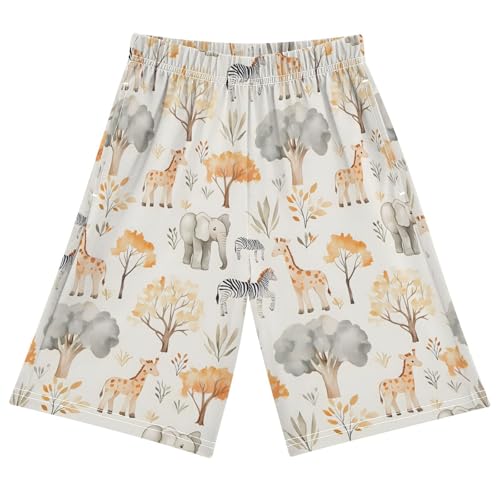 Giraffe Trees Sleep Shorts Summer Pajama Shorts Elastic Waist Sleep Bottoms with Pockets 6-14 Years