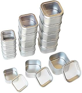 18-Pack Empty Square Silver Metal Tins with Clear Window for Candle Making, Candies, Gifts & Treasures, Mixed Sizes