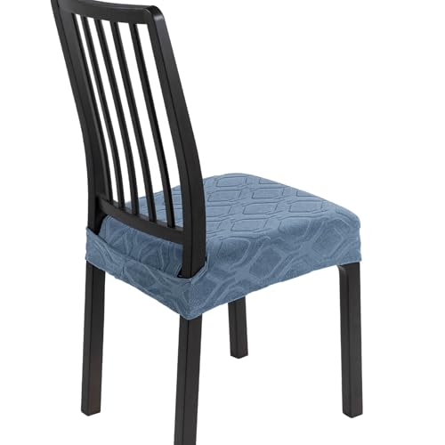 Image of SearchI Stretch Dining Chair Seat Covers Set of 4, Soft Removable Washable Seat Covers for Dining Chairs, Dining Room Seat Cover Protector (Rear-Covered, Hexagon Blue)