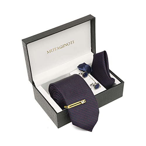 Image of MUTAQINOTI Mens Woven Premium Silk Necktie Suit Accessories Set With Pocket Square Cufflinks Brooch Golden Tie Pin (TEGP2)