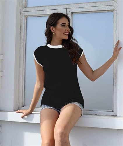 Image of Disamer Cap Sleeve Knit Sweater Tops Sleeveless Vest 2026 Spring Clothes Oversized Summer Tank Trendy Short Sleeve T Shirts