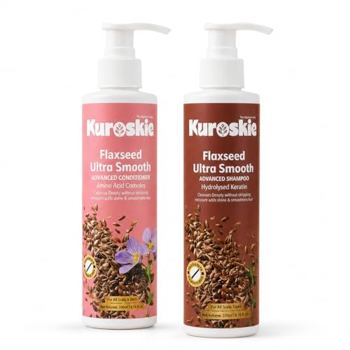 Image of Flaxseed Ultra Smooth Shampoo & Conditioner Combo | Flaxseed Extract, Hydrolysed Keratin & Amino Acid Complex | Anti Frizz, Smooth & Shiny Hair | Sulphate & Paraben Free | Men & Women | Shampoo 200ml + Conditioner 175ml