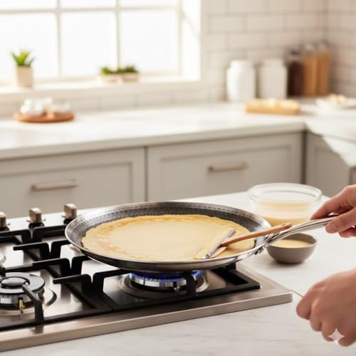 Image of Triply Honeycomb Dosa Tawa 31 cm and 304 Stainless Steel Interior Nonstick Flat Base Tava | Induction, Gas | Healthy Cooking Tawa for Dosa, Uttapam & Chilla Nonstick Tawa Dosa Tawa