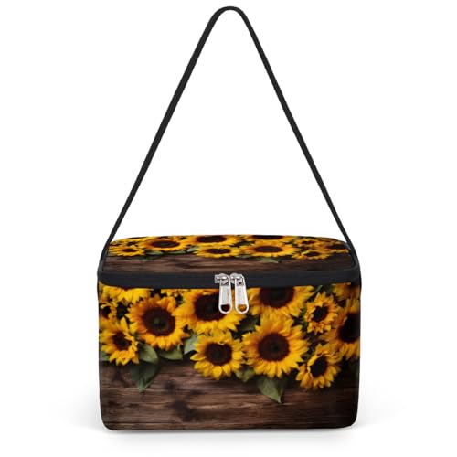 GzLeyigou Sunflowers on Wooden Board Lunch Bags for Women Men 9 Cans, Hot & Cold Food Delivery Bag Insulated Grocery Bag Insulated Lunch Box Sunflowers Cooler Bag for Office Work Picnic Beach