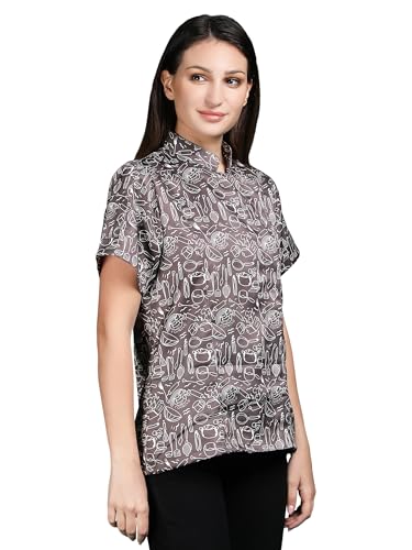 Short Sleeves Printed Chef Coat Jacket Uniform for Women for Food Service, Caterers, Bakers and Culinary Professional (Kitchen Utensils Printed, X-Large)