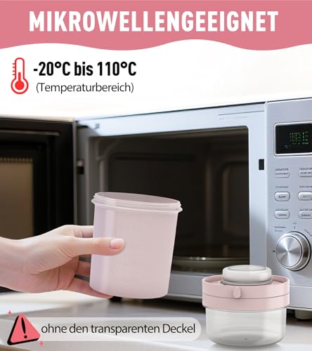 Foto von MRUN BONE Müslibecher To Go mit Gabel-Löffel, Auslaufsichere Joghurtbecher To Go, Müslibecher für Unterwegs, Arbeit, Schule, Picknick, 450ml+250ml, (Puderrosa)