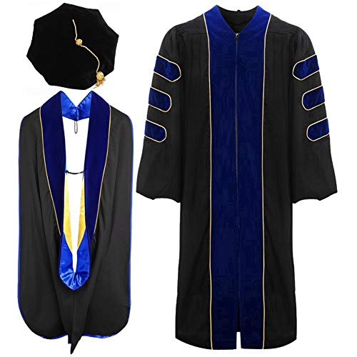 lescapsgown Deluxe Doctoral Graduation Gown Hood and Tam 8Sided Package Size 45 RoyalBlue