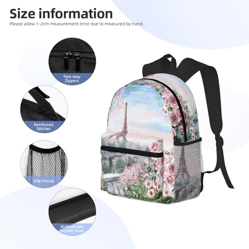 Sac à dos imperméable et décontracté avec imprimé Tour Eiffel de Paris - 4