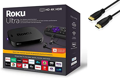 Roku Ultra Streaming Media Player 4K/HD/HDR | Premium JBL Headphones | Enhanced Voice Remote with TV Controls and Shortcuts | HDMI, Ethernet, and Micro SD Ports | 4K HDMI Cable Bundle