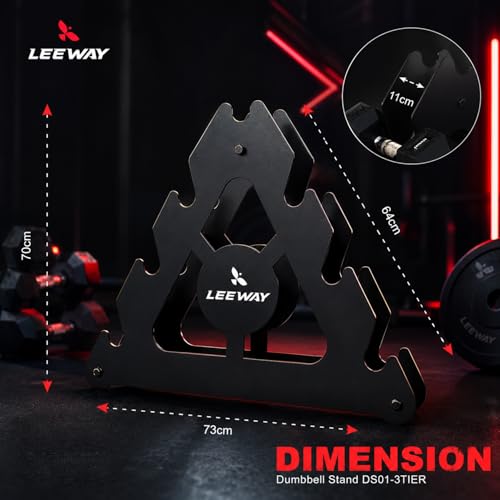 Image of Leeway Dumbbell Stand for Home | A- Frame 3-Tier Dumbbell Rack Stand for Home Gym Workout | Heavy Duty Dumble Weight Rack | Space-Saving | Dumbell Holder (1, Black, Small 3 Tier Dumbbell Stand)