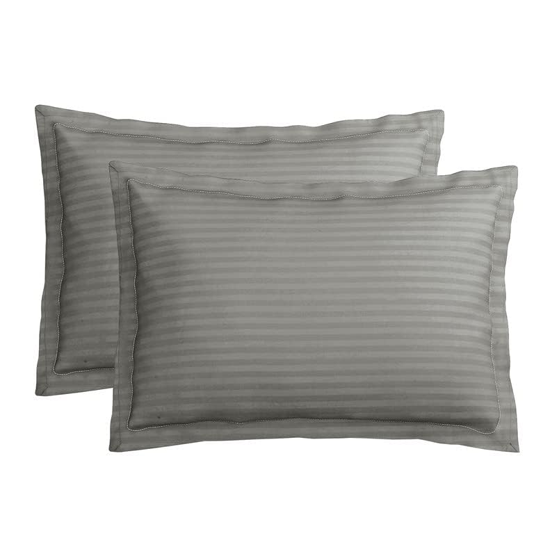COTFLEX Pillow Cover Glace Cotton, Satin Stripe for Hotel Home Hospital Uses, Pack of 2 (Gray)