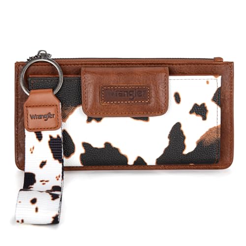 Image of Montana West X Wrangler Cow Print Wallet for Women Ladies Female Card Cases & Money Organizers Wristlet with Wallet Large Clutch with Coin Purse Smooth Zipper and Rfid Lining