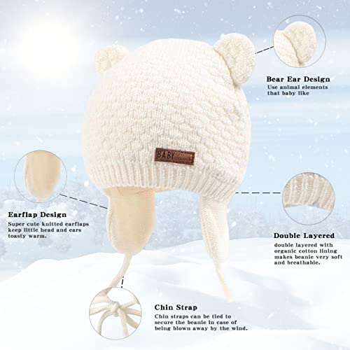 Bamery Baby Crochet Hat Infant Cute Bear Ear Beanie Toddler Boys Girls Earflap Hats For Fall Winter Warm Cap (Bear White, 0-6M) #TOP2