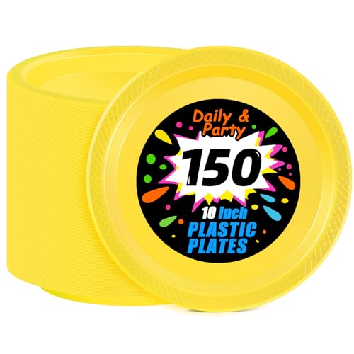 WELLIFE 150 Pcs 10 Inch Yellow Plastic Plates