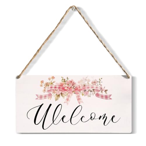 Front Door Welcome Sign, Welcome Please Signs, Wall Art Wooden Hanging Plaque 12 x 6 Inch, For Home Porch Entrance Decoration