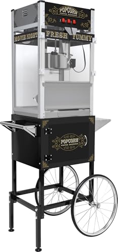 Image of Commercial Popcorn Machine with Cart & Wheels 丨 Popcorn Maker Machine with 22OZ Stainless Steel Kettle丨 Pop corn Machine Maker for Home, Theater, Parties, Black