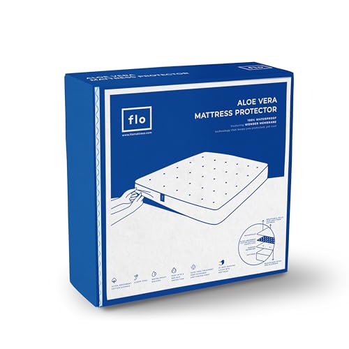 Image of Flo Aloe Vera Infused Mattress Protector - Waterproof & Washable | 100% Cotton | Mattress Cover in Beige Color (Queen Size, 84x78 Inches)