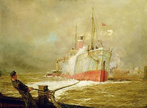 Tableau Toile Amarrage d'un Cargo William Lionel Wyllie Art 60x90cm