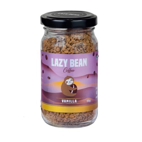 Image of Lazy Bean Vanilla Flavoured - Premium Instant Coffee Powder 50 g | Strong Black Coffee, Rich Aroma, Quick-Dissolving Granules | Ready in Seconds for Hot or Iced Brews at Home, Office, Travel