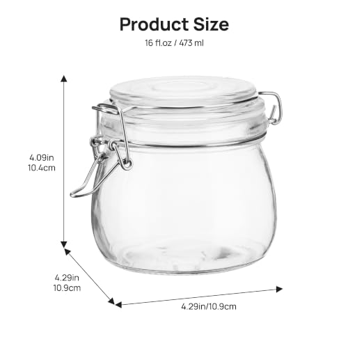 Image of Vtopmart 16oz Glass Food Storage Jars with Airtight Clamp Lids, 3 Pack | Food Storage Canisters, Wide Mouth Canning Jars for Spices, Jams, Coffee Beans, Pickles, Pantry Organization, Shallow Drawers