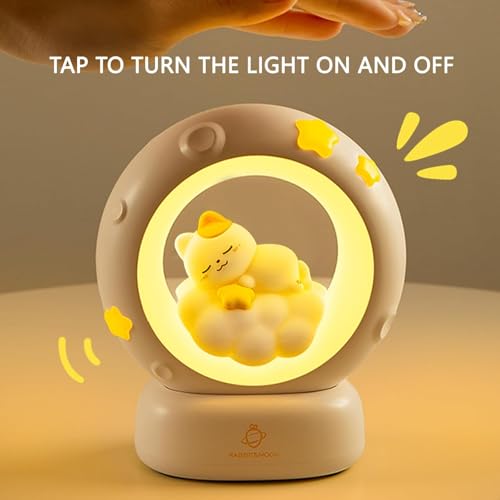 Image of Glass Space Kitty LED Night Light for Kids, Nursery Night Light, Table Lamp, Animal Kitty Bedside Decor Lamp with Dimmable for Gifts for Girls Baby Cat Lovers (Cat), White & Yellow