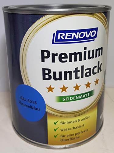 0.75 Liter RENOVO Premium Buntlack seidenmatt, RAL 5015 Himmelblau