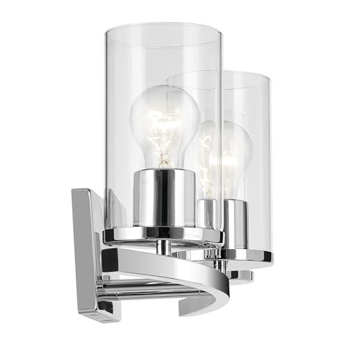 Image of Kichler Crosby 23 inch 3-Light Bathroom Vanity Light Fixture with Clear Glass in Chrome, Modern Wall Mount Lighting for Powder Room, Mirror Lighting (23 inch x 8.75 inch), 45497CHCLR