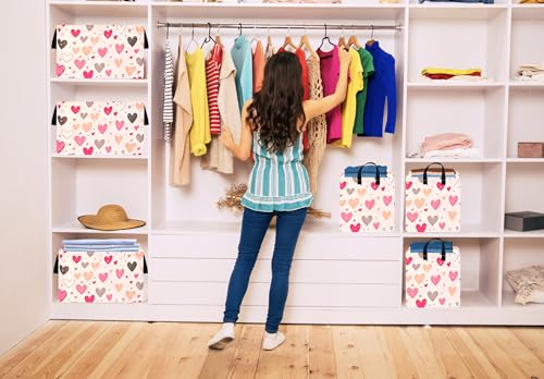 Image of Kid Clothes Storage Basket Gift Shelf Basket Toy Storage Bin, Nursery Basket Organizer Box for With Handles for Room Deco Heart Valentines Basket