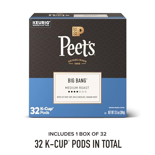 Image of Peet's Coffee, Medium Roast Single Serve Coffee Pods, 100% Arabica Coffee - Big Bang, 32 Count (1 Box of 32 Pods)