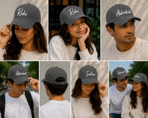 Image of AICA Personalised Name Cotton Cap for Men & Women � Black, Free Size | Gifts for Men & Women