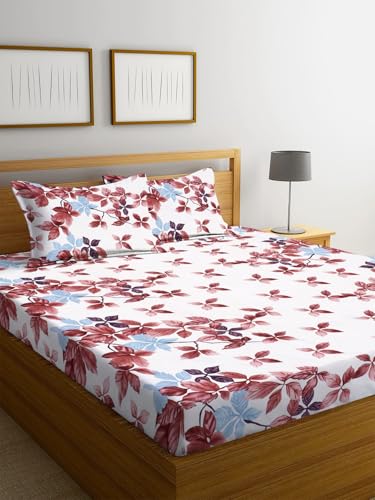Image of la' amour 100% Cotton Feel Flat Double Bedsheets with 2 Pillow Covers | Double Bed Breathable | Wrinklefree | Ultrasoft 220 TC Supersoft | 90 x 90 Inches, 7X7.5 Feet | White and Wine Pink