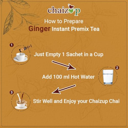 Image of Chaizup Instant Premix Ginger Tea | Karak Chai With Adrak & | Ginger Flavor | 10 Sachets | Adrak Chai | Masala Ginger Tea Powder | Premix Tea | Desi Chai, 140 Gm