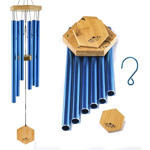 UpBlend Deep Tone Wind Chime – Outdoor Sympathy & Memorial Gift for The Loss of a Loved One, Memorial Wind Chimes, Thoughtful Sympathy Gift for Bereavement and Remembrance. 29" Blue