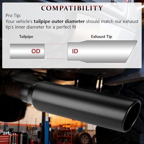 Image of 2PCS Exhaust Tip 2.5 inch Inlet 4 inch Outlet 17 inch Long, High Performance Stainless Steel, Peel-Resistant Black Powder Coated, Rolled Angle Cut, Bolt-On Diesel Tail Pipe, Universal for Car Truck