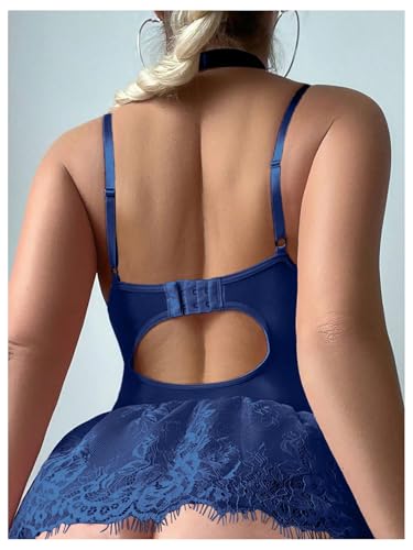 Image of SHENHE Women's Lace Babydoll Garter Lingerie Dress with Thong and Stockings Set