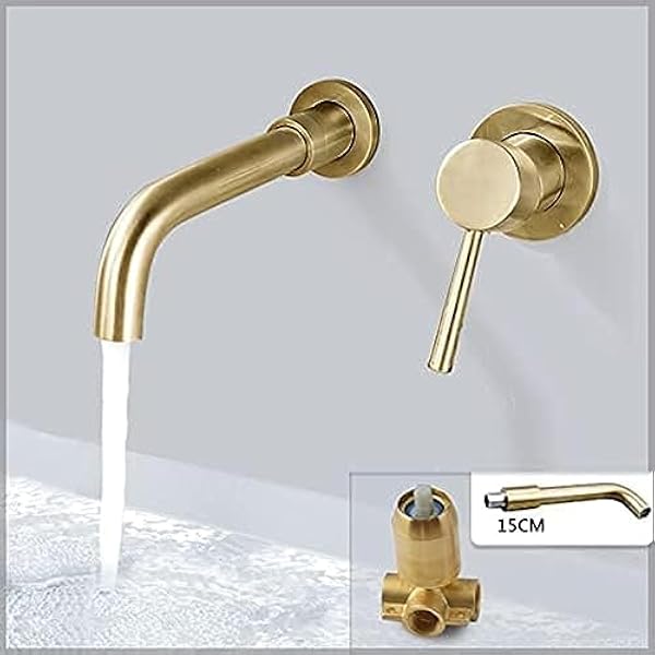 Wall Mounted Basin Taps Hot And Cold Spout Sink Mixer Tap Sink Taps For Bathroom Wall Mounted Basin Mixer Tap Bathroom Sink Taps Black - Continuous,15cm,Brushed Gold-split,15cm