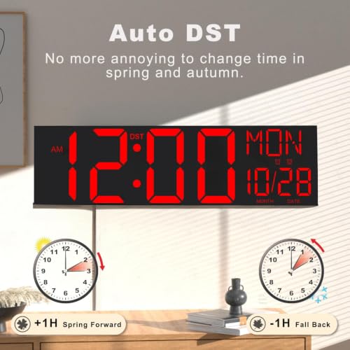 Image of JALL 30 inch Massive Digital Wall Clock for Gym, Wall Clock with Jumbo Number, Remote Operated Extra-Large Display for Church, Gym, Living Room (Black Shell Red Font)