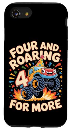 Four and Roaring for More Funny 4th Birthday�g���b�N �X�}�z�P�[�X iPhone SE (2020) / 7 / 8 �p