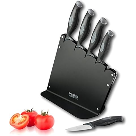 Sabatier Profi-L 'expertise Soft Touch 5?St?ck schr?ge Messerblock Set mit schwarz Acryl-Block und Messer Cover