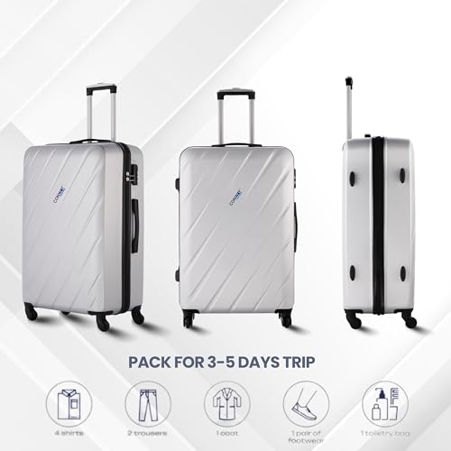 Image of CONWAY Aero 55cm+75 cm (Small+Large), Trolley Bag Set of 2, ABS Hard Case Suitcase, 8 Wheels, TSA Lock, Lightweight Travel Luggage - Silver