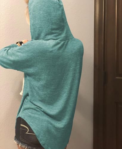 Image of Womens Long Sleeve V Neck Hoodie Sweatshirts Lightweight Pullover Tops