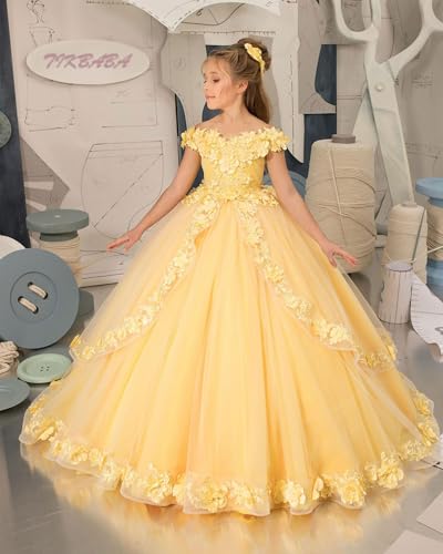 Flower Girl Dress Flower Appliques - Tulle Princess Pageant Dresses for Girls Long Ball Gown3