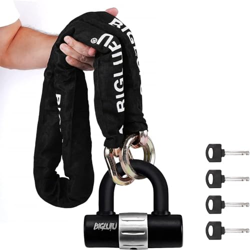 BIGLUFU Motorcycle Chain Lock 120cm/4ft Heavy Duty Bike Chain Lock Anti-Theft Durable Cut Proof 14mm Thick Security Bicycle Chain with 4Keys 16mm U Lock for Moped,Scooter,Motorcycles