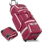 Fanwoli 81L Rolling Baseball Bag with Wheels, Softball Catchers Gear Bags for 4 Bats (Fits Up To 34'), Separate Shoe Compartment, Safety Reflective Strip, Fence Hook, Foldable T-Bag for Youth & Adult