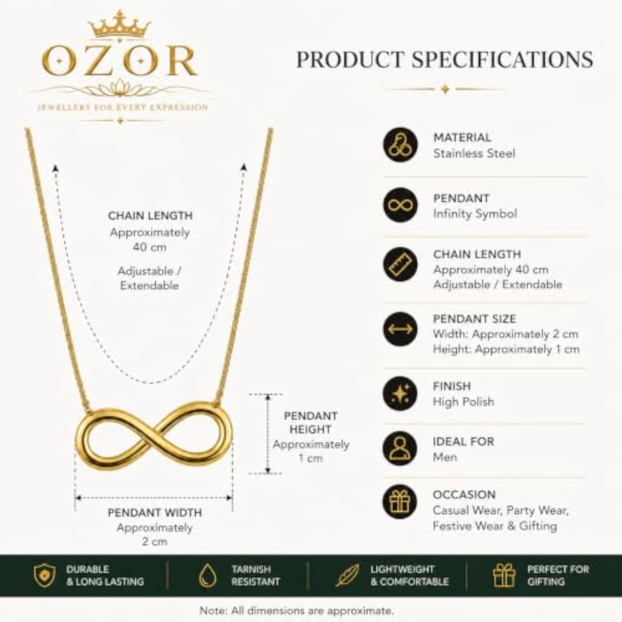 Infinity Pendant with Chain, Elegant Finish Necklace