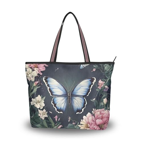 Bolsos tote para mujer con diseño de mariposa, bolsos de trabajo y carteras medias con cremallera y bolsillos, 2 tamaños miniatura 1